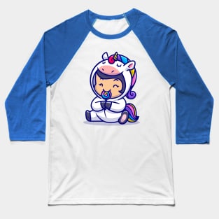 Cute Little Girl Wearing Unicorn Costume And Eat Lollipop Baseball T-Shirt